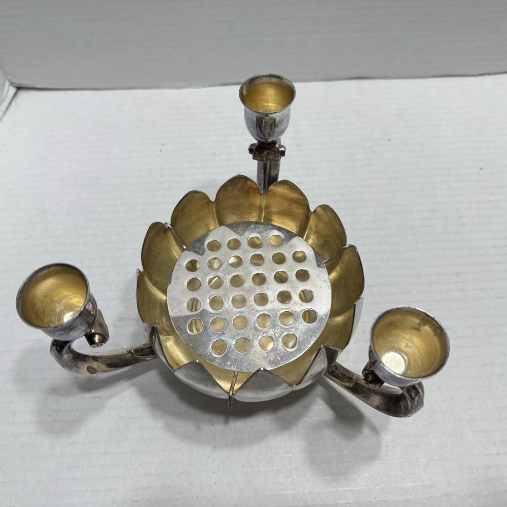 Vtg Leonard Candle Holder Silverplate Lotus Decorative Centerpiece Flower Frog - Picture 2 of 12